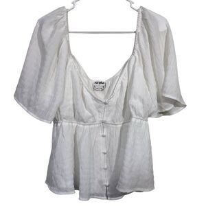 Arula White Smocked Cap Sleeve Peasant Style Short Sleeve Blouse